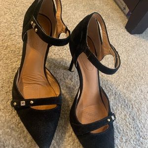 Black suede high heels